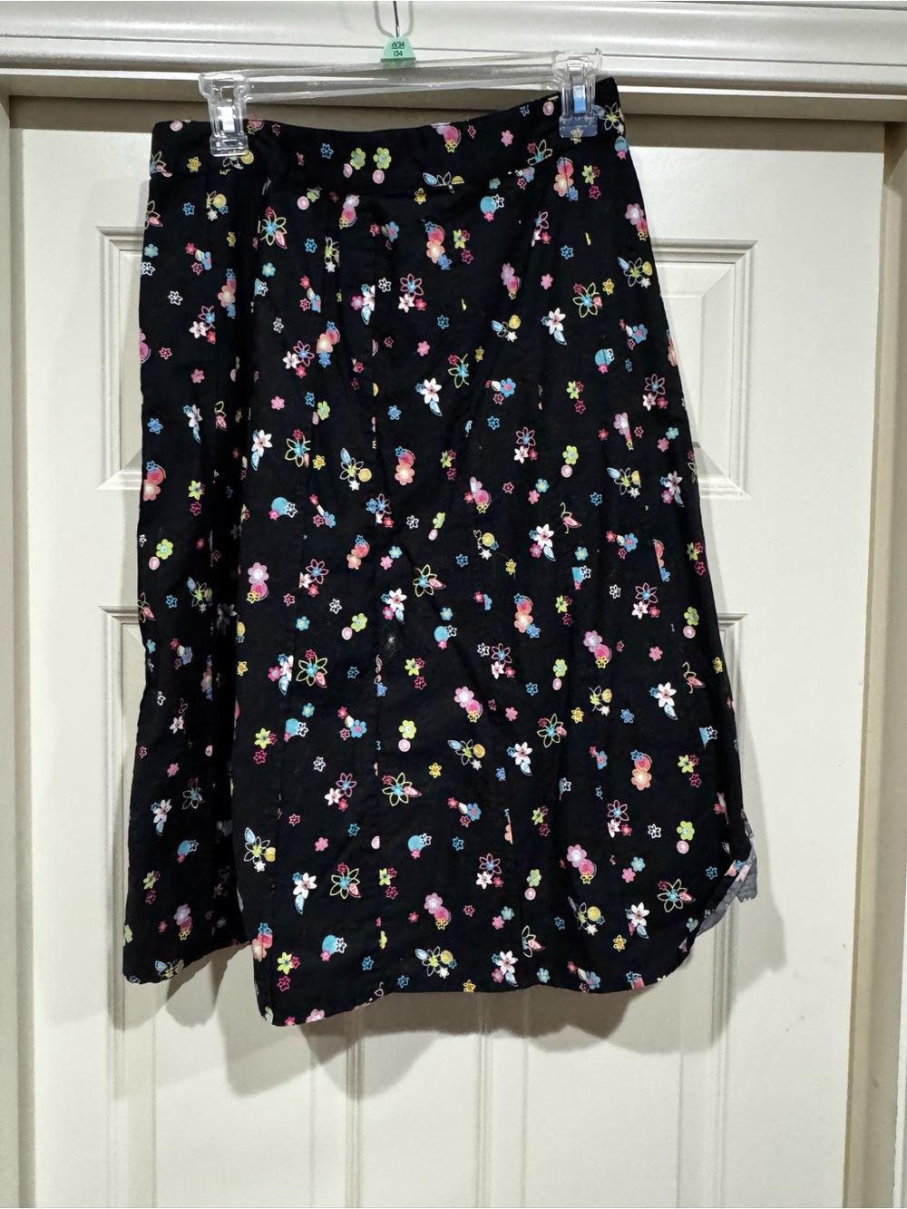 Christopher & Banks Black A-Line Skirt with Pink, Blue, Yellow Floral Print - Picture 3 of 4